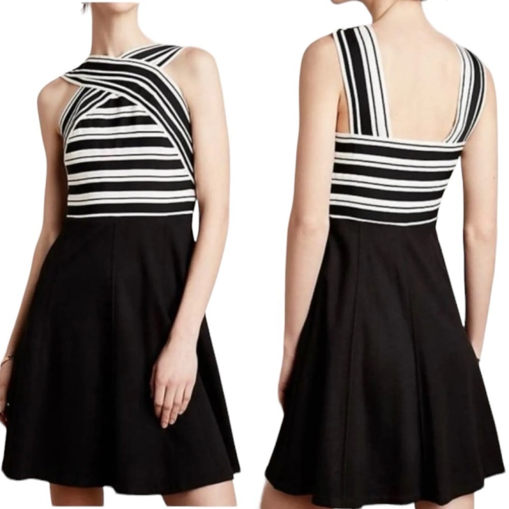 Maeve Anthropologie Black and White Crosswise Fit & Flare Bandage Dress Size 12P
